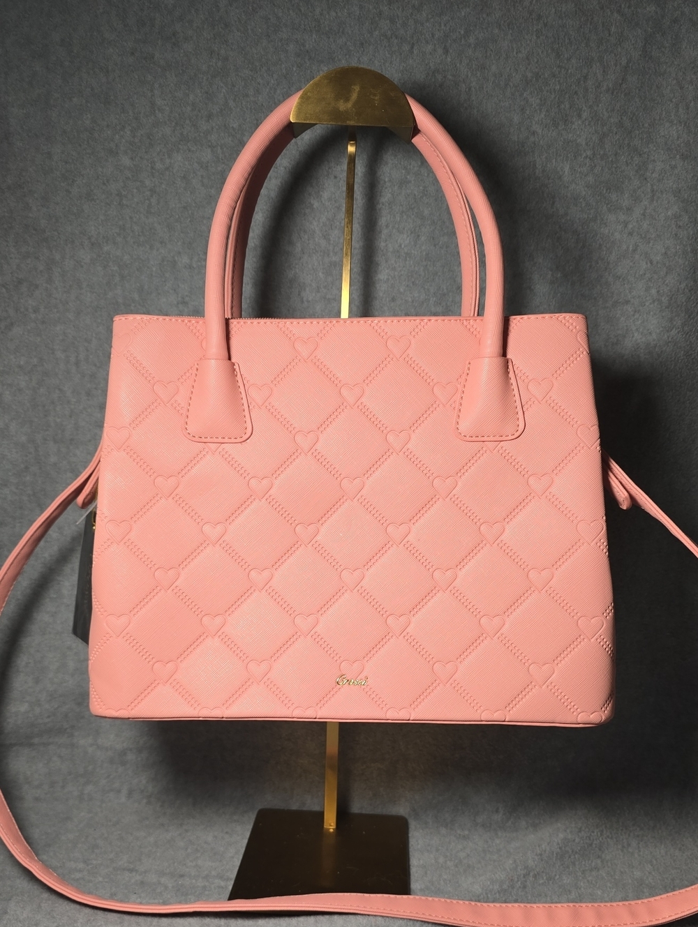 Crossi New York Stylish Pink/Coral Quilted Tote Bag with Detachable Strap
